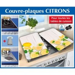 Set 2 Couvre-plaques Protection Motif Citrons -Joseph Joseph || Peugeot Soldes Magasin 62386 2 3 Set 2 couvre plaques protection motif Citrons Wenko by Maximex